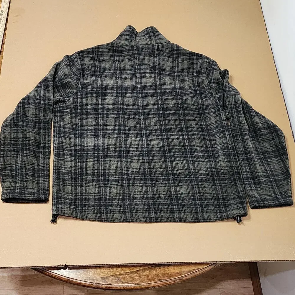 Woolrich Jacket Mens XL Green Plaid Fleece Full Zip Collar Olive Hunt 16121